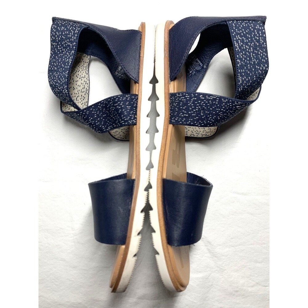 Sorel Ella II Sandals Womens 6 Blue White Criss Cross Leather Strap Slip On Flat - Picture 4 of 9